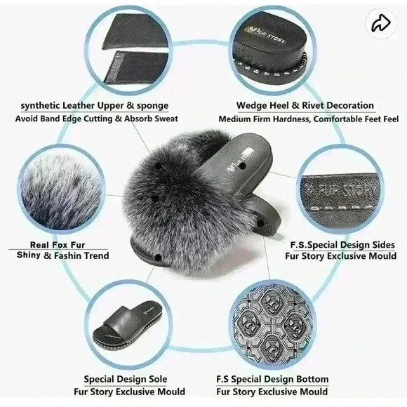 Fur Story Women's Slide Sandal, EU size 41.5, Black Silver - Picture 3 of 6